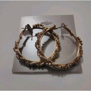 Mixit Gold Tone Rhinestone Hoop Earrings Hypoallergenic Sensitive Ears 1.75 Inch